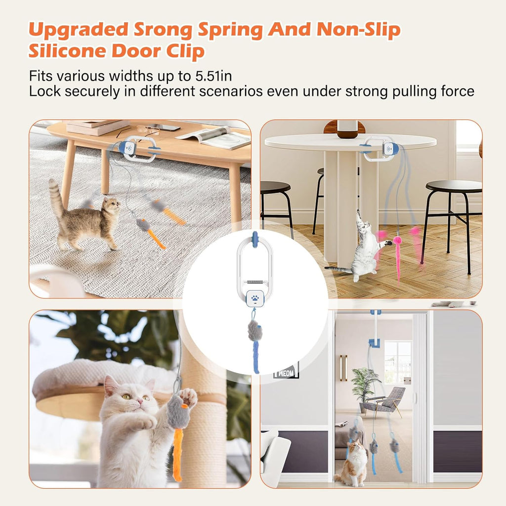 Rechargeable Electric Cat Teaser with Remote: Interactive 2-Mode Door Clip Toy for Australian Cats’ Exercise & Fun (Blue)