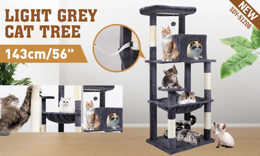 VaKa 143cm Cat Tree Scratching Post Scratcher Tower Condo House Furniture Wood
