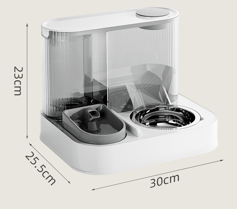 Automatic Pet Feeder and Water Bowl - 2-in-1 Grey Stainless Steel Bowl Cat Feeding Station